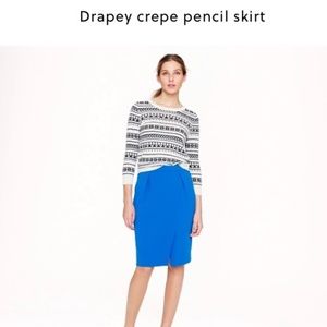 J Crew blue drapey crepe pencil skirt w slit